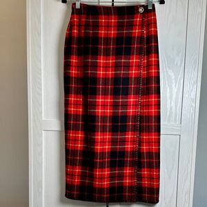 Vintage GAP Plaid Wool Blend Wrap Blanket Midi Skirt Red Black Plaid Prep Size 6